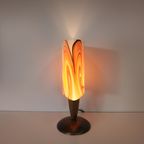 Vintage '60-70s Style' Glazen Tafellamp Geel Oranje Vlam/swirlmotief thumbnail 7