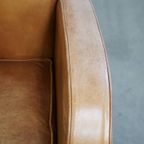 Prachtige Strak Gevormde Rundleren Design Fauteuil/ Armchair In Een Lichte Cognac Kleur thumbnail 4