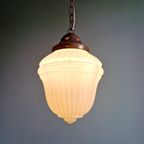 Art Deco Hanglamp In Geperst Gegoten Wit Opaline Glas thumbnail 10