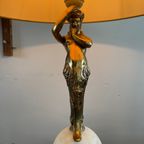 Zeemeermin Vintage Staande Lamp Goudkleurig Vintage Lamp Met Nautisch Figuur, Natuursteen Details thumbnail 3