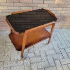 Mid Century Serveerwagen Teakhout Met Zwart Glas thumbnail 4