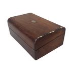 19Th C Fine English Mahogany Fineer Writing Box - With Mother Of Pearl Accent thumbnail 4