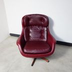 Scandinavian Red/brown Skai Leather Relaxed Armchair, 1969 thumbnail 3