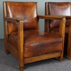 Set Van 2 Art Deco/ Amsterdamse School Schapenleren Fauteuils thumbnail 7