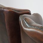 Set Van 2 Mooie, Donkerbruine Engelse Rundleren Chesterfield Oorfauteuils thumbnail 13