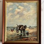 Vintage Olieverf Schilderij “De Schelpenvissers” thumbnail 3