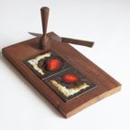 Ceramic Tile And Teak Cheese Serving Set, 1950S. thumbnail 4