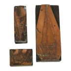 Antieke Printer Plaat Gravure Drukblok Bloemen Koper Hout Set Van 4 thumbnail 9
