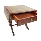 Vintage British - Dropleaf Side Table With Drawer - Leather Inlay And Brass Detailing - Regency S thumbnail 7