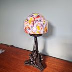 Art Deco Tafellamp Van Smeedijzer En Veelkleurige Opaline, 1920 thumbnail 2