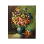 Groot Kleurrijk Bloemen Stilleven Schilderij Gesigneerd 60x50cm thumbnail 4