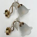 Set Van 2 Messing Art Deco Muurlampen Bloem, 1960's thumbnail 2