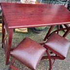 Mahonie Houten Ontbijttafel Met 2 Stoelen Met Lederen Bekle thumbnail 4