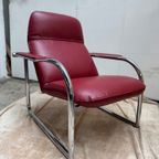 Vintage- Jaren '80 Fauteuil In Italiaans Rood Leer thumbnail 2