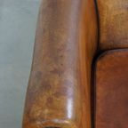 Karaktervolle Vintage Schapenleren Clubfauteuil Met Siernagels En Zwarte Biezen thumbnail 7