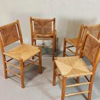 Set Van 4 Vintage Hout En Riet Eetkamerstoelen thumbnail 18