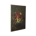 Bloemen Stilleven Schilderij Olie Op Doek Amateur Gesigneerd thumbnail 3