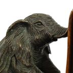 Vintage Koppel Boekensteunen Olifant Gepatineerd Brons Hout Leder thumbnail 10