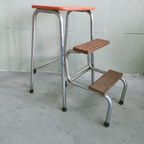 Brabantia Keukenkruk/Trapje Met Oranje Skai Leer, Nederland 1960 thumbnail 3