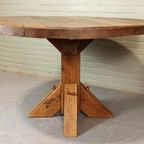 Vintage Wabi Sabi Massief Eikenhout Eettafel, Rond thumbnail 7