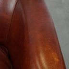 Zeer Mooie Cognac-kleurige Rundleren Clubfauteuil In Engelse Stijl Correct Afgewerkt Met Siernage thumbnail 10