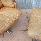 Mid-Century Vintage Cognac Leren Lounge Draai Fauteuil Met Voetenbank, Jaren 70 thumbnail 16