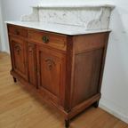 Vintage Frans Dressoir Commode, Ladekast Badkamermeubel Met Marmer Blad 903 thumbnail 8