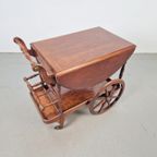 Vintage Spindle Bar Cart Hout Trolley 1970 Italië Side Table thumbnail 5