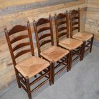 Eiken Knopstoelen Met Biezen Mat Set Van 4 thumbnail 2