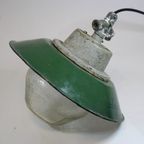 Industrial - Hanging Pendant - Enamel And Pressed Glass thumbnail 2