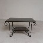 Vintage Salontafel Met 2 Glazen Bladen Met 50s Print thumbnail 5