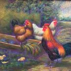 Schilderij "Kippen Op De Binnenplaats". thumbnail 2