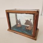 Antieke Vitrine Volkskunst Art Walnoot Bootje Vitrinekast thumbnail 2