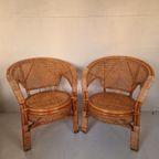 Een Paar Vintage Boho Stijl Rotan Webbing Fauteuils. thumbnail 3