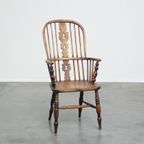 Zeer Mooie, Praktische Antieke Engelse Highback Windsor Eetkamerstoel Met Sierlijke Details thumbnail 2