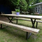 Prachtige  Boomstam Terras Tuintafel En 2 Banken Picknickset thumbnail 6