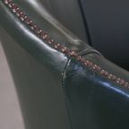 Charmante Groene Rundleren En Houten Bijzet/ Eetkamer/ Bureaustoel In Engelse Stijl thumbnail 15