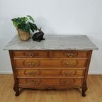 Vintage Frans Dressoir Commode, Ladekast Badkamermeubel Met Marmer Blad 405 thumbnail 3