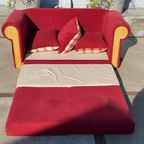 Rieten Bank Vintage Design Rood Bordeaux Rode Stof Opvouwbaar Bedbank thumbnail 8