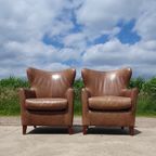 Set 2X Oorfauteuil Bruin Leer - Machalke thumbnail 7