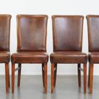 Tijdloze Set Van 4 Statige Comfortabele Eetkamerstoelen Van Schapenleer thumbnail 3