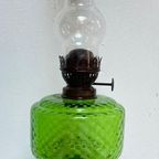 Antieke Staande Olielamp, Groen Glas, 13 X 13 X 53 Cm Reliving thumbnail 2