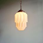 Art Deco-Hanglamp, Type Skyscraper, Wit Opaline thumbnail 8