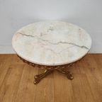 Vintage Messing Hollywood Regency Salontafel Koffietafel Met Marmer Blad thumbnail 2