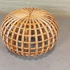 Vintage Riet Rotan Poef Ottoman Voetstoel, Rond thumbnail 8