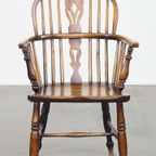 Antieke Engelse Houten Windsor Eetkamer/ Bijzetstoel Met Een Mooie Kleurencombinatie En Patina thumbnail 9