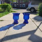 Large Vintage Spanish Cobalt Blue Glass Vases, Height 43 X Deep 35, Set Of 2. thumbnail 8