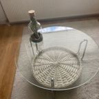 Vintage Salontafel Metaal Rieten Mand Glas Mid Century ’60S thumbnail 2