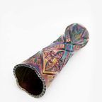 Cilindrische Antieke Gefacerteerde Vaas - Carnival Glass Circa 1910 thumbnail 4