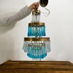 Vintage Blauwe Teardrop Luster / Chandelier / Hanglamp thumbnail 4